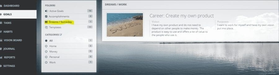 dreams goals on track: Goal setting software and Lifebook