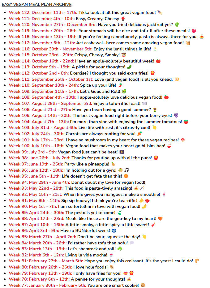 Easy Vegan Meal Plan Archive