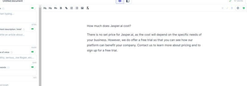 Jasper.ai prompt on how much does jasper cost